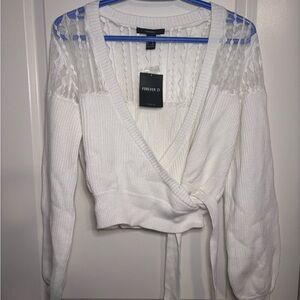 NWT White Wrap Sweater with unique design